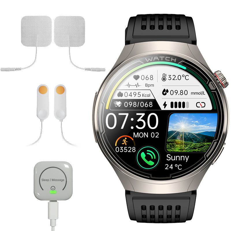 Rollme Hero M5 Ultra- Health Smartwatch with CES Sleep Aid,  Massage,  ECG and Blood Glucose