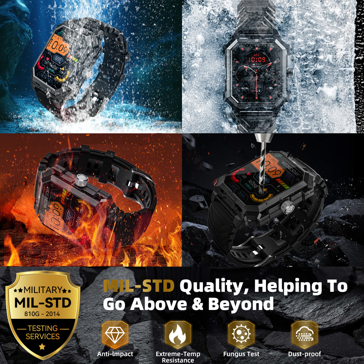 Rollme tank S3 Militay Smart Watch rugged tactical titanium 680mAh IP69 waterproof blood prussure